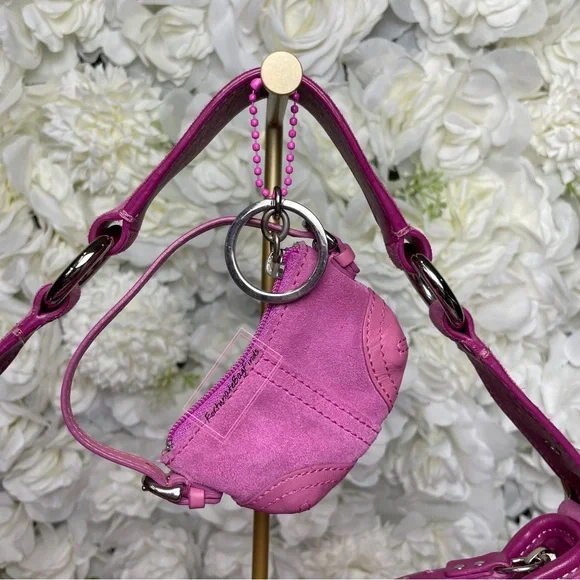 Y2K Vintage Pink Coach Soho Suede Hobo 9658 & Mini Soho Hobo Bag Charm 1659 SET - Picture 8 of 16
